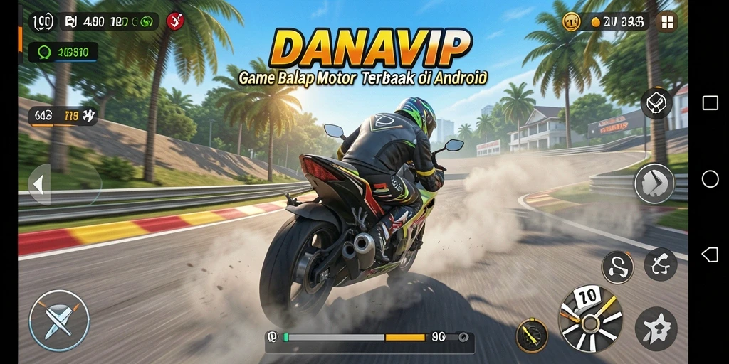 Gameplay seru DANAVIP dengan kecepatan tinggi dan trek menantang.