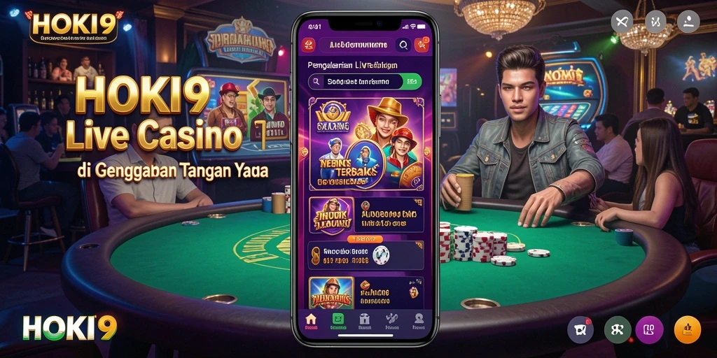 Screenshot HOKI9 menampilkan dealer langsung dan suasana kasino yang nyata.