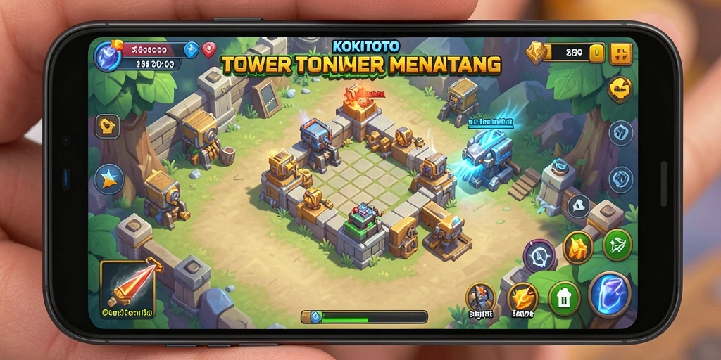 Screenshot gameplay KOKITOTO yang menampilkan aksi Tower Defense yang mendebarkan.