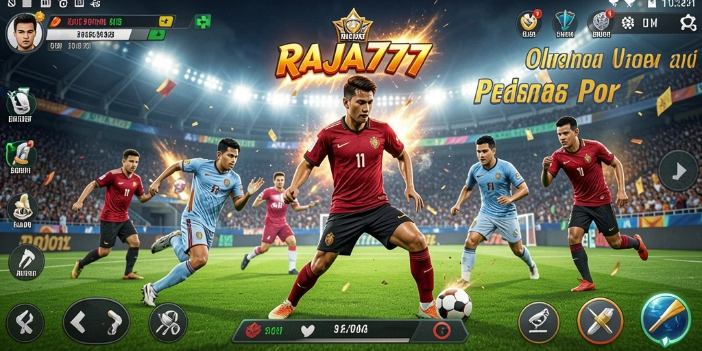 Tangkapan layar utama RAJA777 menampilkan gameplay olahraga yang mendebarkan.